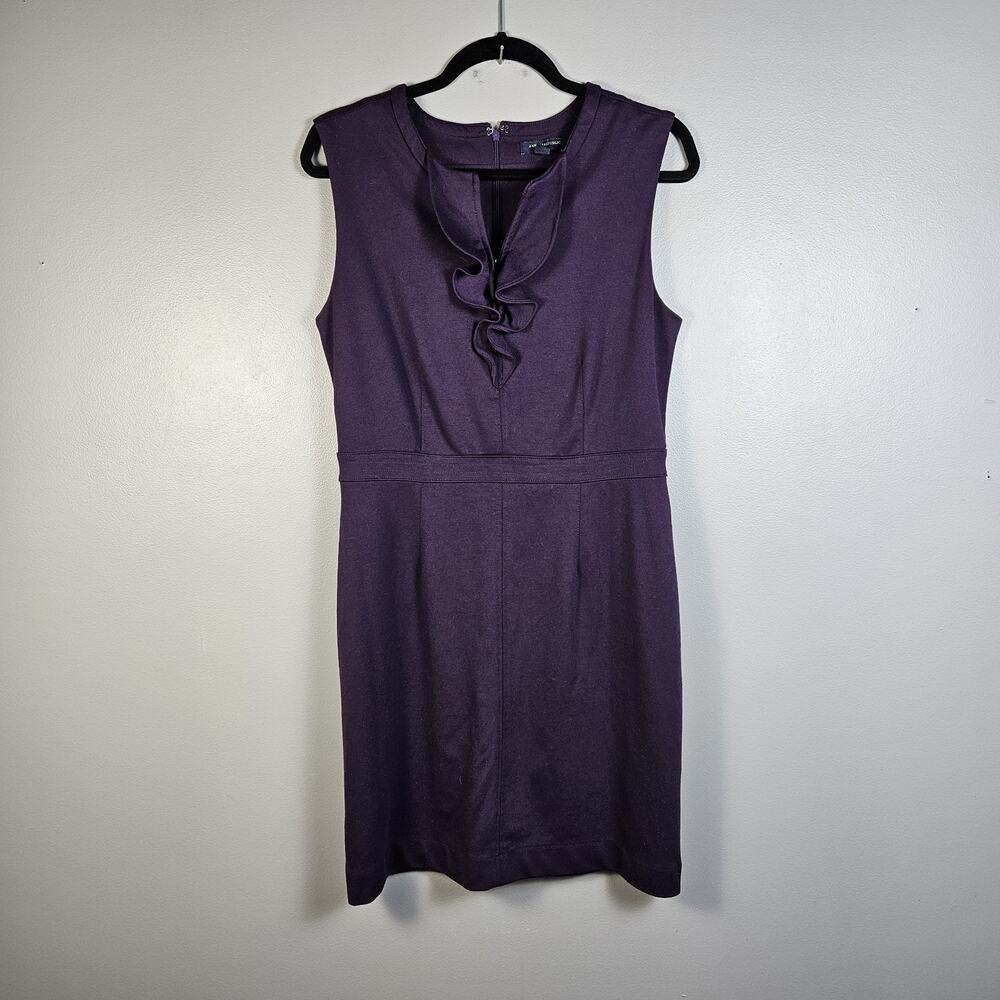 Banana Republic Womens Purple Sleeveless Ruffle Front Sheath Dress Size 10